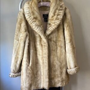 Vintage Dennis Basso Faux Fur Plush Tan Teddy Jacket